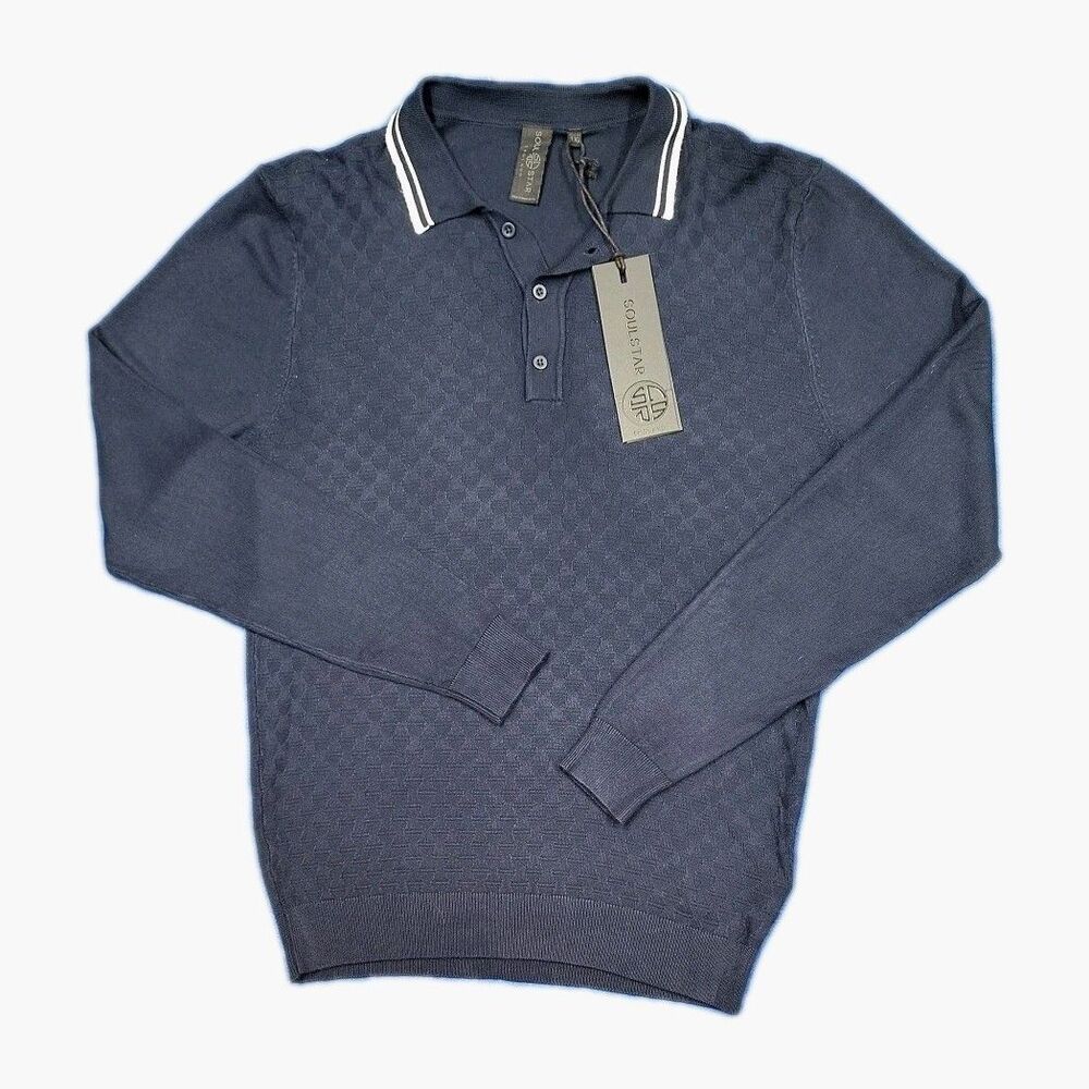 New Soul Star England Mens Size Large Navy Blue Soft Viscose Sleek Minimalist